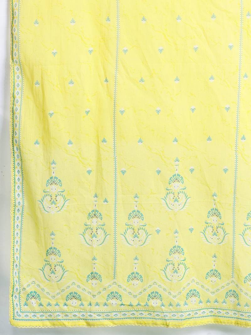 Ethnic Motifs Printed Beads & Stones Pure Cotton Kurta Set
