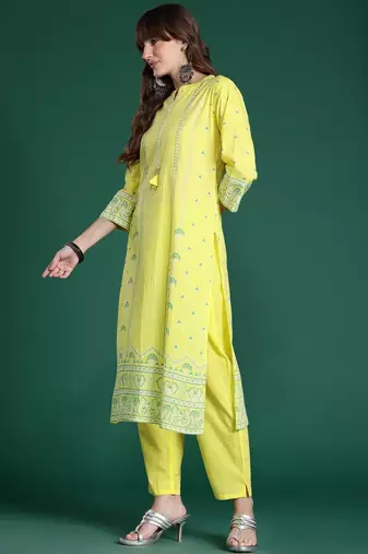 Ethnic Motifs Printed Beads & Stones Pure Cotton Kurta Set
