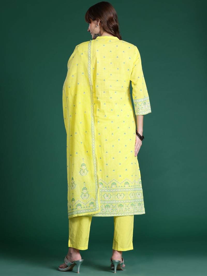 Ethnic Motifs Printed Beads & Stones Pure Cotton Kurta Set