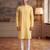 Mens yellow linen ikkat print regular kurta