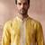 Mens yellow silk blend solid embroidered kurta