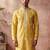 Mens yellow silk blend solid embroidered kurta