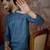 Mens blue linen floral print regular kurta