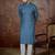Mens blue linen floral print regular kurta