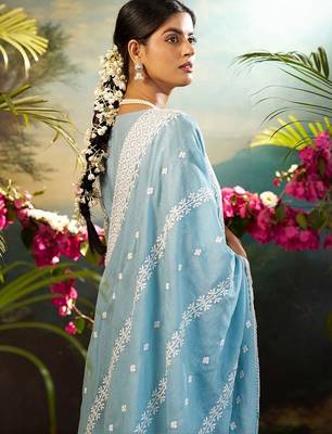 Women Ethnic Motifs Embroidered Regular Chikankari Pure Cotton Kurta with Trousers & With Dupatta 2
