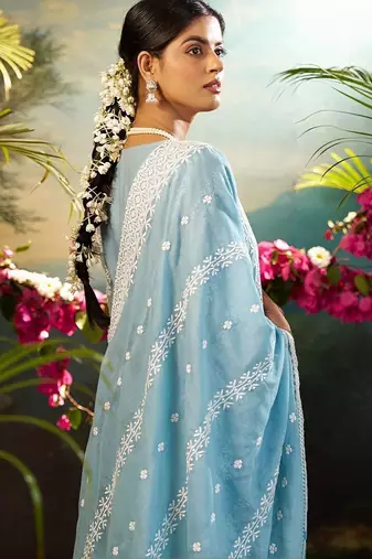 Women Ethnic Motifs Embroidered Regular Chikankari Pure Cotton Kurta with Trousers & With Dupatta