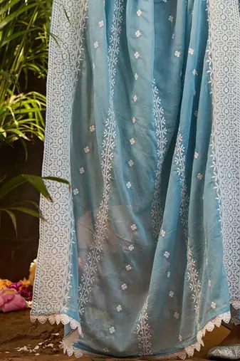 Women Ethnic Motifs Embroidered Regular Chikankari Pure Cotton Kurta with Trousers & With Dupatta