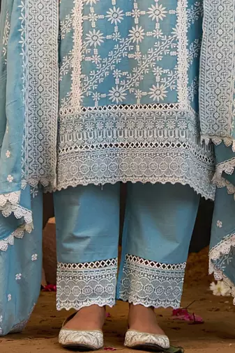 Women Ethnic Motifs Embroidered Regular Chikankari Pure Cotton Kurta with Trousers & With Dupatta