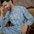 Mens blue linen ethnic motifs printed regular kurta
