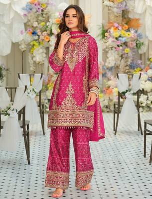 Women Ethnic Motifs Embroidered Regular Sequinned Kurta with Palazzos & With Dupatta 1