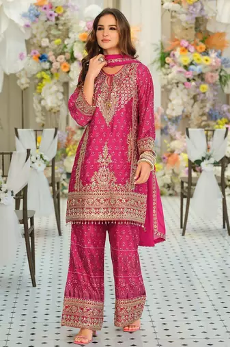Women Ethnic Motifs Embroidered Regular Sequinned Kurta with Palazzos & With Dupatta