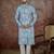 Mens blue linen ethnic motifs printed regular kurta