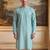 Mens blue linen bandhani printed regular kurta