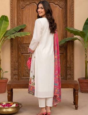 Women Ethnic Motifs Embroidered Regular Kurta with Trousers & With Dupatta 7