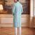 Mens blue linen bandhani printed regular kurta