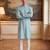 Mens blue linen bandhani printed regular kurta