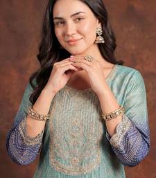 Women Ombre Dyed Regular Thread Work Kurta with Trousers & With Dupatta