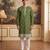 Mens green silk blend solid embroidered kurta