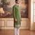 Mens green silk blend solid embroidered kurta