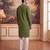 Mens green silk blend solid embroidered kurta