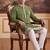 Mens green silk blend solid embroidered kurta