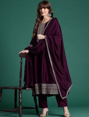 Women Ethnic Motifs Embroidered Regular Kurta with Trousers & With Dupatta 1