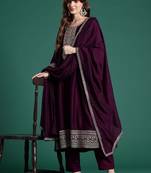 Women Ethnic Motifs Embroidered Regular Kurta with Trousers & With Dupatta