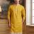 Mens yellow silk blend solid embroidered kurta