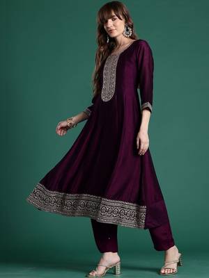 Women Ethnic Motifs Embroidered Regular Kurta with Trousers & With Dupatta 2