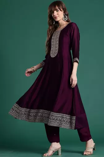 Women Ethnic Motifs Embroidered Regular Kurta with Trousers & With Dupatta