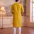 Mens yellow silk blend solid embroidered kurta