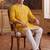 Mens yellow silk blend solid embroidered kurta
