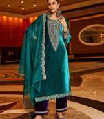 Women Ethnic Motifs Embroidered Regular Sequinned Velvet Kurta with Trousers & With Dupatta