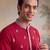 Mens pink silk blend solid embroidered kurta
