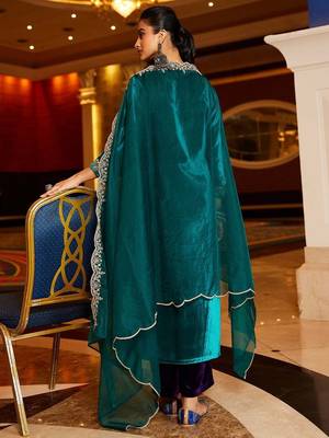 Women Ethnic Motifs Embroidered Regular Sequinned Velvet Kurta with Trousers & With Dupatta 4