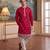 Mens pink silk blend solid embroidered kurta