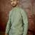 Mens green jacquard solid embroidered kurta