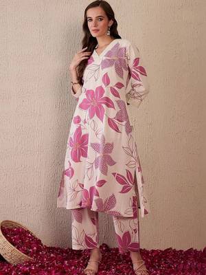 Women Floral Printed Regular Pure Cotton Kurta with Palazzos 1