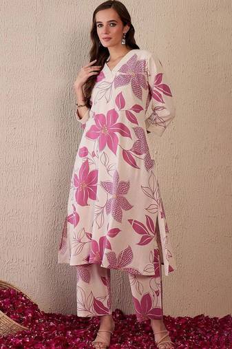 Women Floral Printed Regular Pure Cotton Kurta with Palazzos