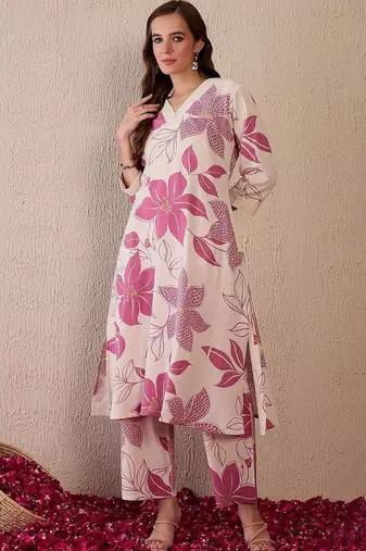 Women Floral Printed Regular Pure Cotton Kurta with Palazzos