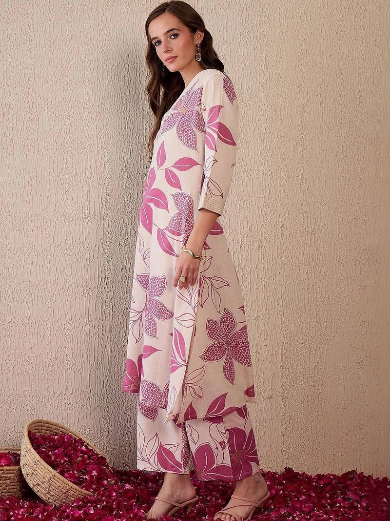 Women Floral Printed Regular Pure Cotton Kurta with Palazzos