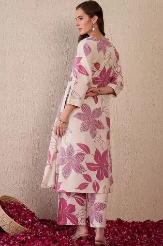 Women Floral Printed Regular Pure Cotton Kurta with Palazzos