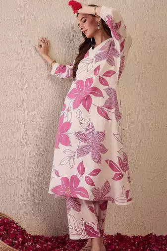 Women Floral Printed Regular Pure Cotton Kurta with Palazzos
