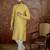 Mens yellow jacquard solid embroidered kurta