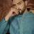 Mens teal jacquard solid embroidered kurta