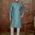 Mens teal jacquard solid embroidered kurta