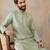 Mens teal jacquard ethnic motifs embroidered kurta