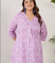 Plus Size Lavender Printed A-Line Kurta Trousers Set