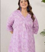 Plus Size Lavender Printed A-Line Kurta Trousers Set