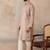 Mens taupe jacquard ethnic motifs embroidered kurta